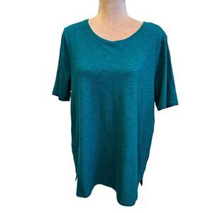 Chico's Cotton Slub Side Vent Tee, Size 2 (US 12), Fanfare Green, NWT